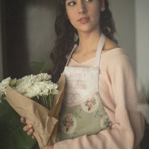 Tablier Rose Vintage personnalisé Doily Smoky Green Damask