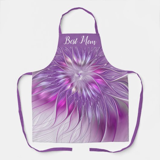 Tablier Rose violet Fleur Abstrait Fractal Art Best Maman (Recto)