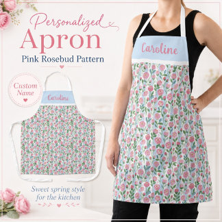 Tablier Rosebud rose couleur rose florale rayure bleue Nom
