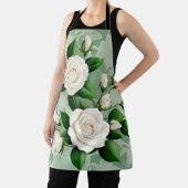 Tablier Roses Blanches Élégantes Sur Vert (Insitu)