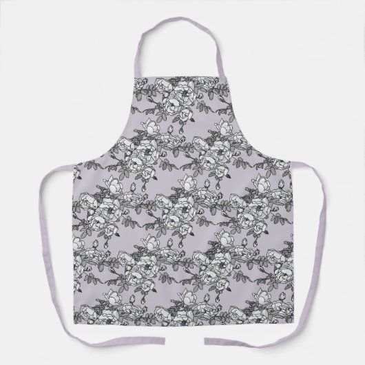 Tablier Roses blanches peintes sur Rose Poudre (Recto)