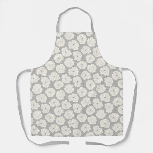 Tablier Roses blanches sur gris clair - motif sans soudure (Recto)