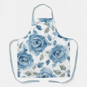 Tablier Roses Bleues Fleurs Botaniques Aquarelle Floral