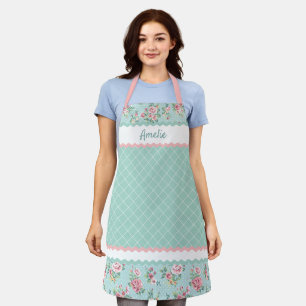 Tablier Roses bleues sarcelle pastel françaises personnali