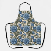 Tablier Roses Bleus Et Feuilles Verts, (Recto)