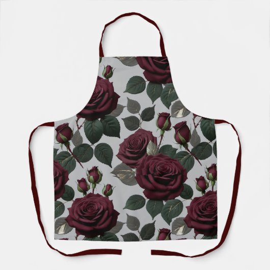 Tablier Roses Bourguignon Foncé Semblable à du Velours Ave (Recto)