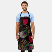 Tablier Roses d'aquarelle, plumes de paon, décoration. (Porté)