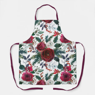 Tablier Roses de Bourgogne, pin, Holly Christmas Floral