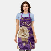 Tablier Roses d'or et de violet "Joyeux vacances ! ! !" Fl (Porté)