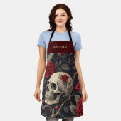 Tablier Roses du crâne gothique rouge (Porté)