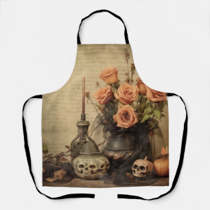 Tablier Roses Macabres Vintage Crânes Sépia