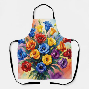 Tablier Roses multicolores vibrantes Lisianthus Aquarelle
