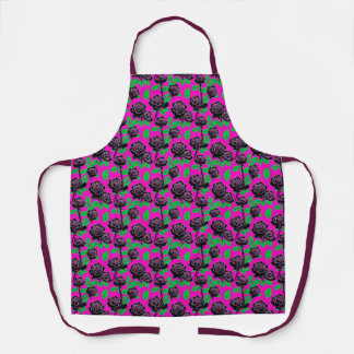 Tablier Roses Noires Brillantes Sur Un Fond Rose Chaud