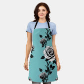 Tablier Roses noires et blanches illustrées (Porté)