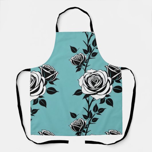 Tablier Roses noires et blanches illustrées (Recto)