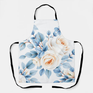 Tablier Roses pêche motif eucalyptus bleu poussiéreux