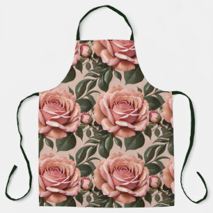 Tablier Roses roses avec feuilles à coup de pinceau