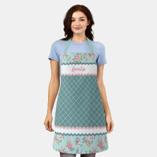Tablier Roses roses blush rose bleu sarcelle pastel frança