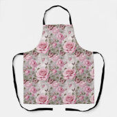 Tablier Roses roses et papillons d'eau (Recto)