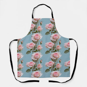 Tablier Roses roses pastel sur un fond bleu ciel doux