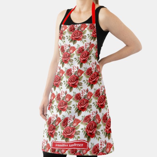Tablier Roses Rouges Élégant Floral (Insitu)