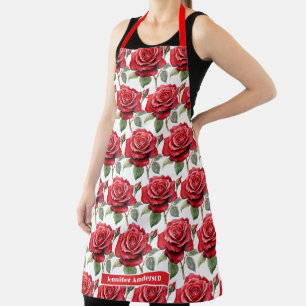 Tablier Roses Rouges Élégant Floral