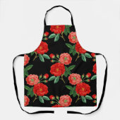 Tablier Roses rouges, fond noir, (Recto)