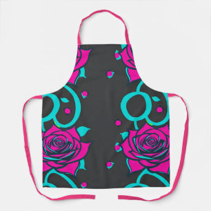 Tablier Roses stylisées en turquoise et rose vif
