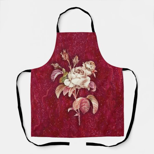 Tablier Roses sur fond rouge texturé (Recto)