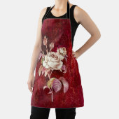 Tablier Roses sur fond rouge texturé (Insitu)