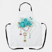 Tablier Roses turquoise avec touches (Recto)