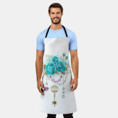 Tablier Roses turquoise avec touches (Porté)