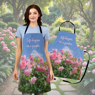 Tablier Rosier rose sous ciel bleu, coutume