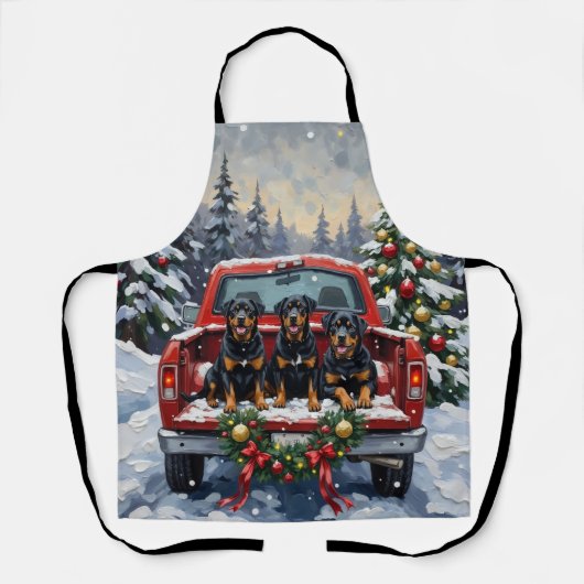 Tablier Rottweiler Christmas Red Truck Holiday (Recto)
