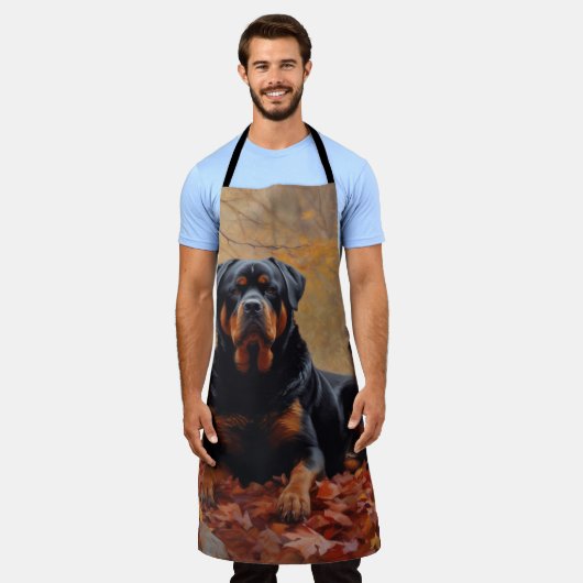 Tablier Rottweiler dans les feuilles d'automne automne aut (Porté)