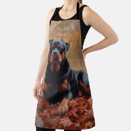 Tablier Rottweiler dans les feuilles d'automne tombées ins (Insitu)