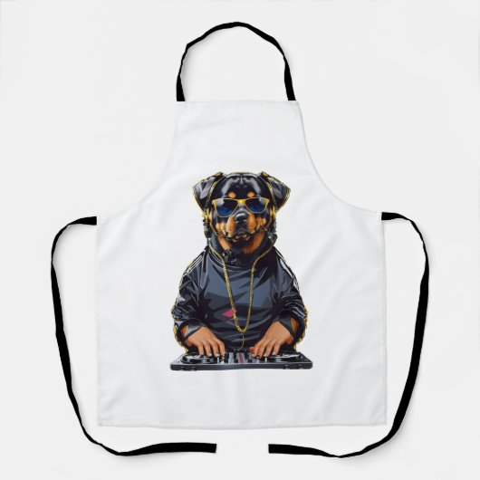 Tablier rottweiler Dog Dj avec platine et casque (Recto)