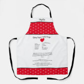 Tablier Rouge à pois blanc avec une recette. (Recto)