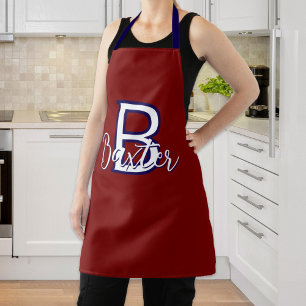 Tablier Rouge Blanc & Bleu Nom et Monogramme Personnalisé
