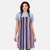 Tablier rouge, blanc et bleu (Porté)