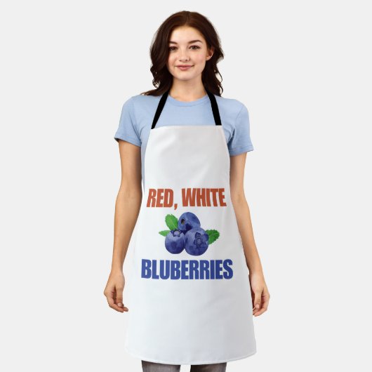 Tablier Rouge, blanc et bleuets (Porté)