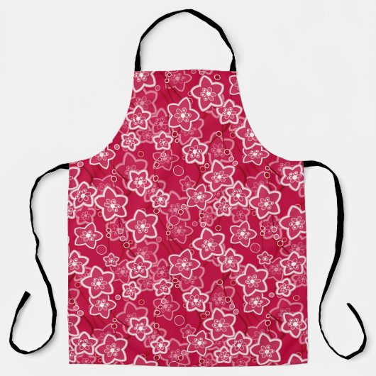 Tablier rouge blanc floral rustique mode motif rétro (Recto)