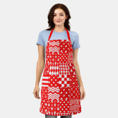 Tablier Rouge blanc Mixte Motif Patchwork Design (Porté)