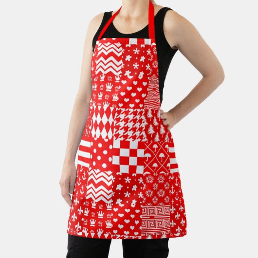 Tablier Rouge blanc Mixte Motif Patchwork Design