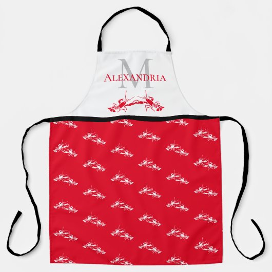 Tablier Rouge Blanc Nom Monogramme Homard Motif Apron (Recto)