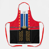 Tablier Rouge Bleu Faux Éclairé Monogramme Personnalisé Nu (Recto)