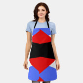 Tablier Rouge & Bleu moderne & noir & blanc bloc de couleu (Porté)