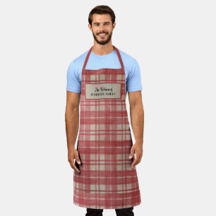 Tablier Rouge buffle plaid famille motif sur mesure