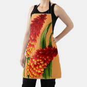 Tablier rouge chaud poker fleurs imprimer (Insitu)