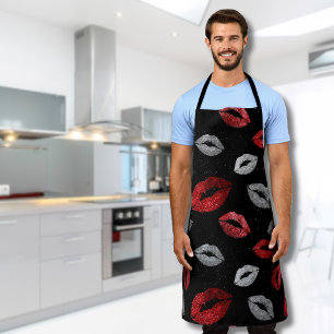 Tablier Rouge de la Saint-Valentin Lèvres Pailletées Argen